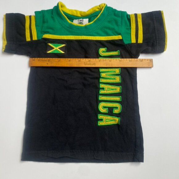 LMS Kids Short Sleeve Round Neck Jamaican Tshirt Black Green Yellow Size 2-4 - Picture 3 of 7